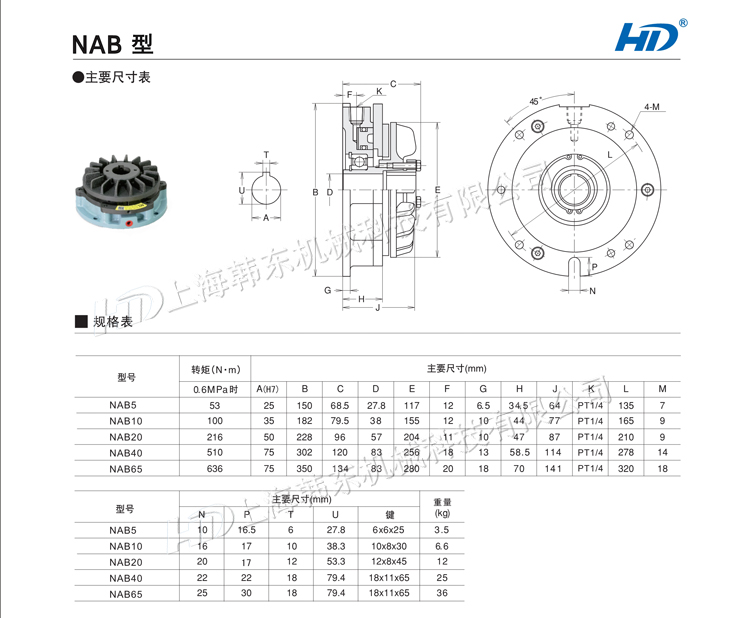 NAB氣動剎車型號參數