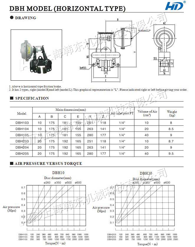 Handong DBH air caliper disc brake 